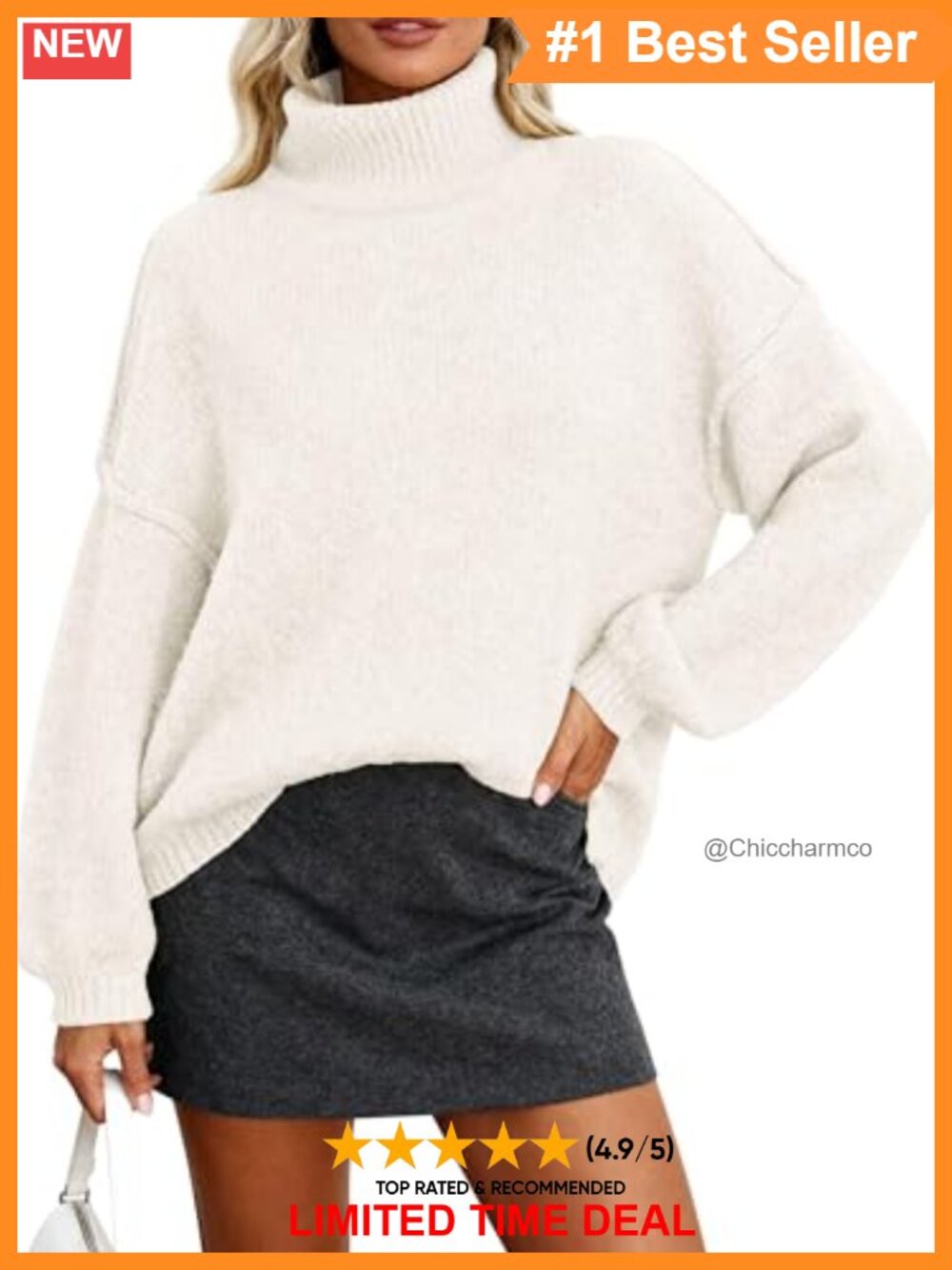 Oversized Mock Neck Chunky Knit Pullover Sweater